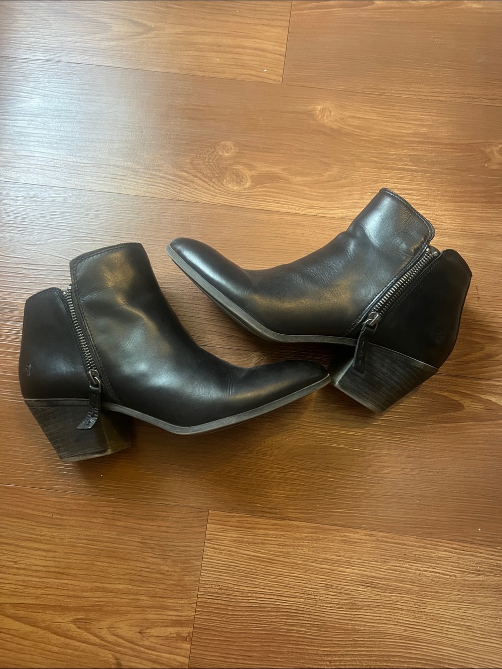 Frye Black Leather Pointed Ankle Booties with Side Zip